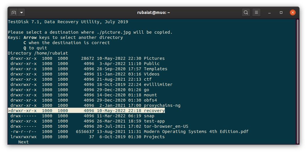 recover deleted files on Linux using testdisk