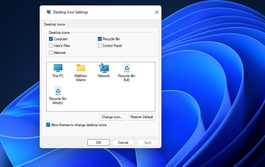 The Desktop Icon Settings window