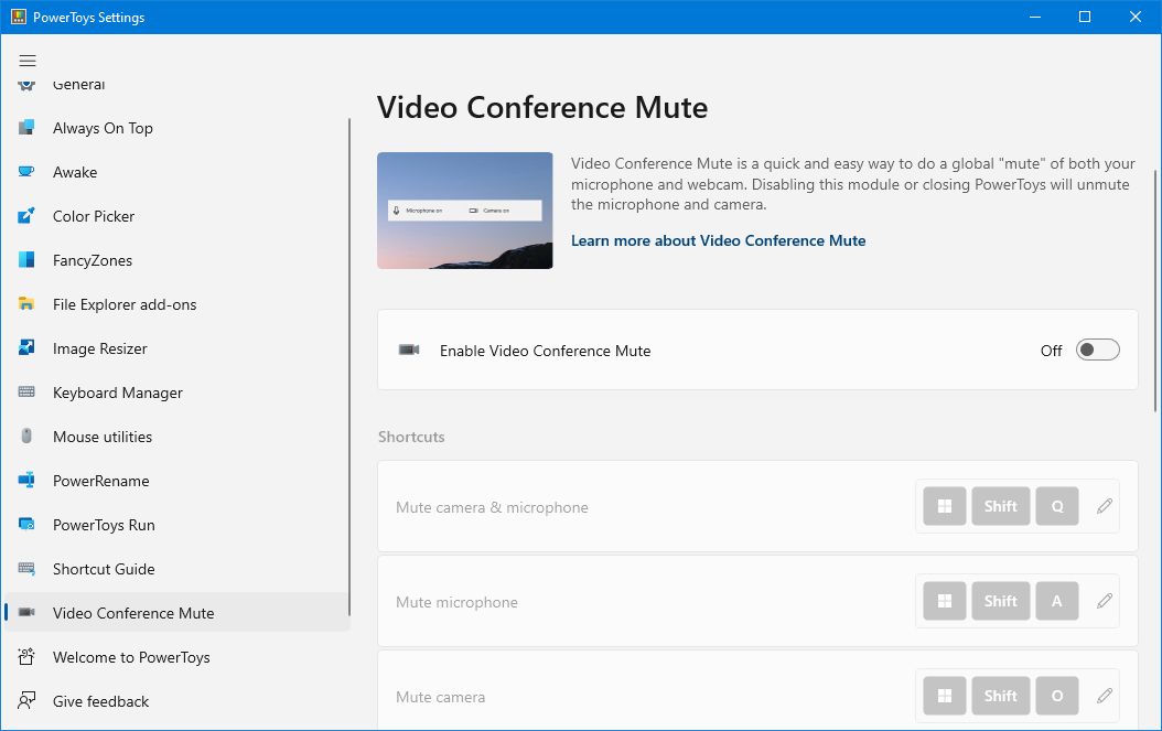 video conference mute powertoys settings