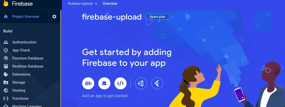 Firebase project overview page