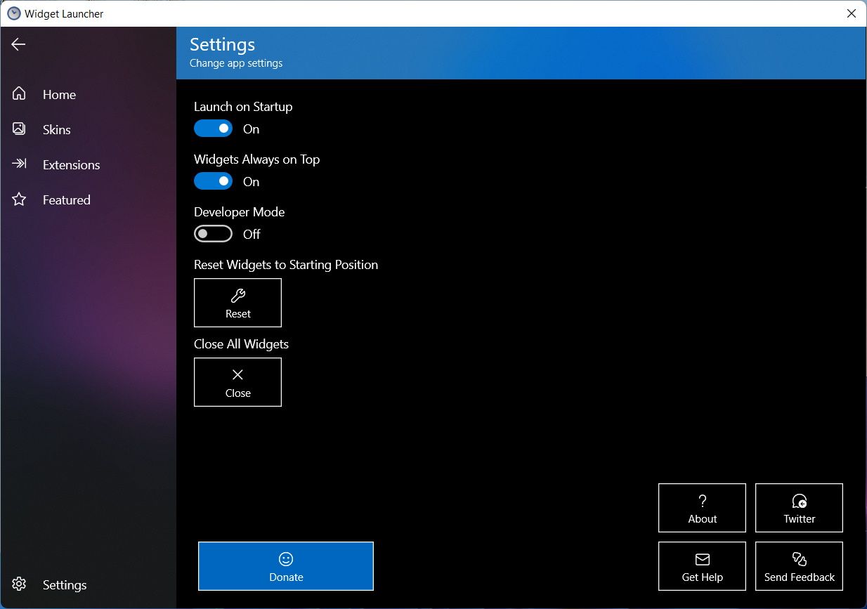 the settings of the widget launcher in Windows 11