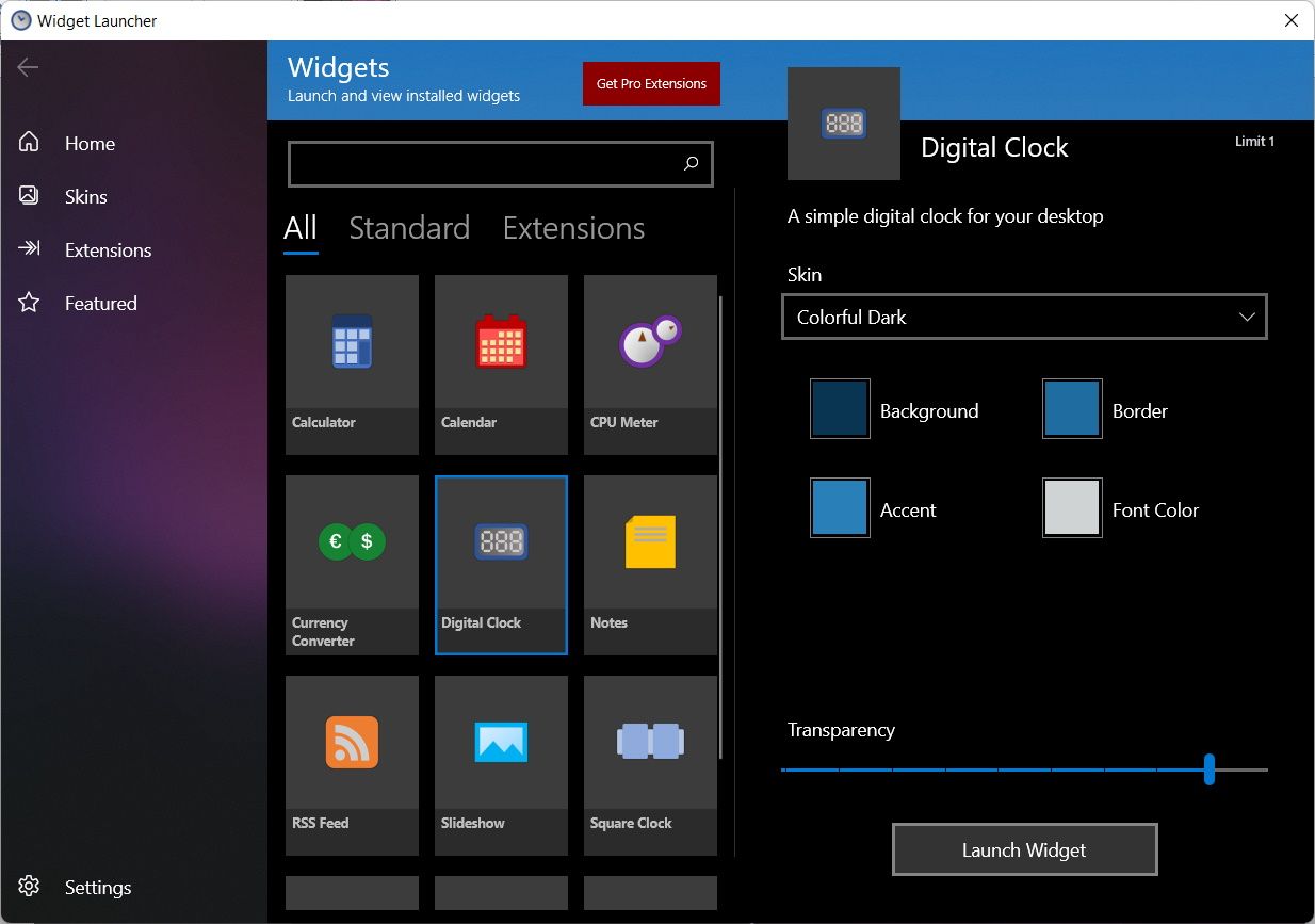 launching the digital clock widget in widget launcher in windows 11