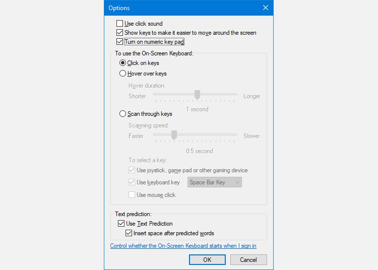 windows 10 on screen keyboard options menu