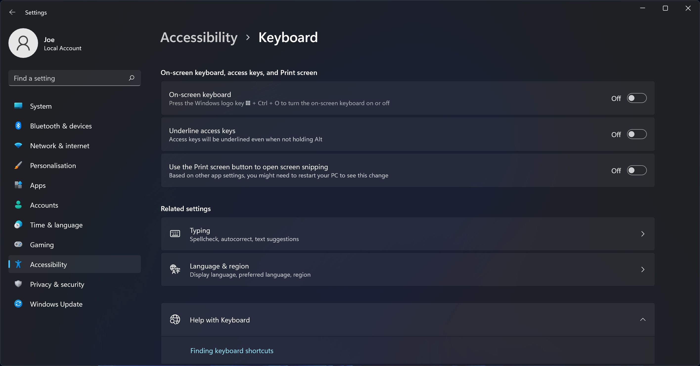 windows 11 accessibility keyboard settings