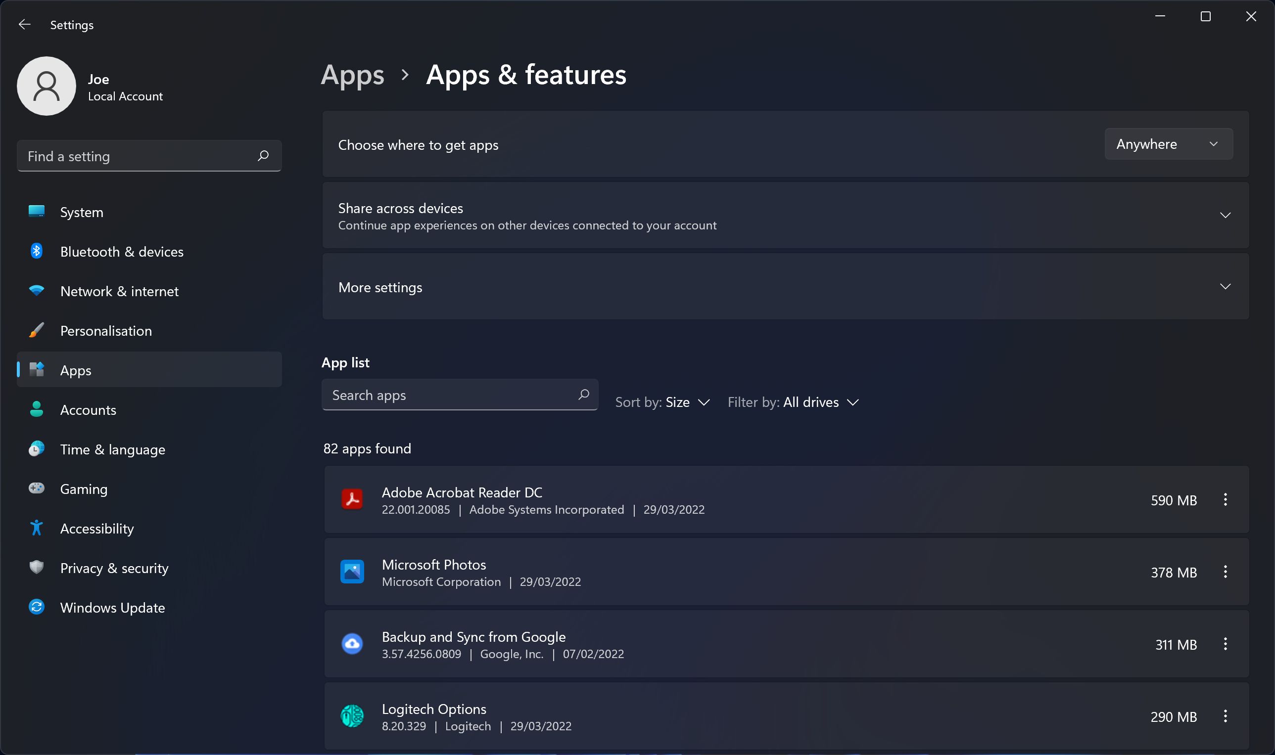 windows 11 apps and features