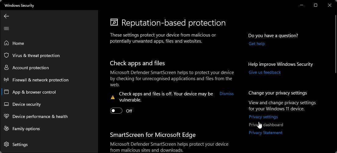 windows security turn off smartscreen filter unwated app blocking