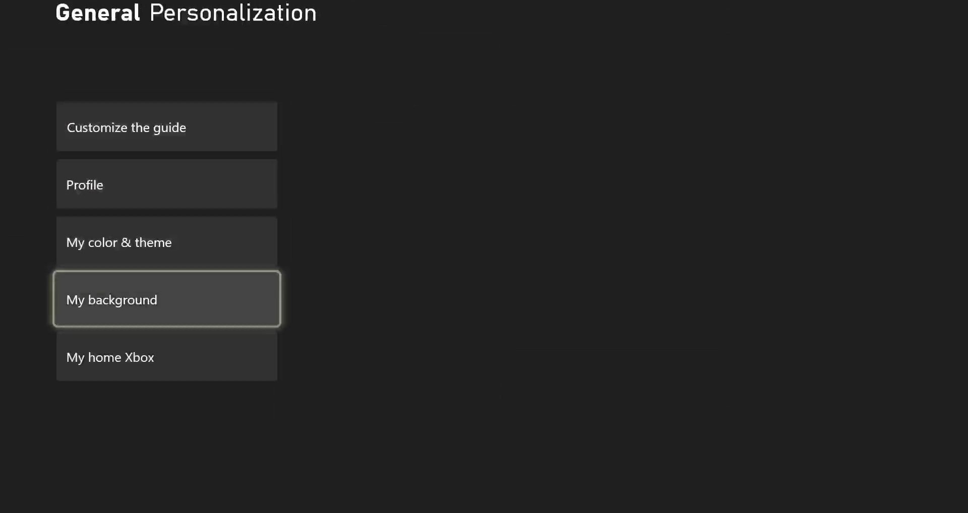 Xbox Personalization settings.