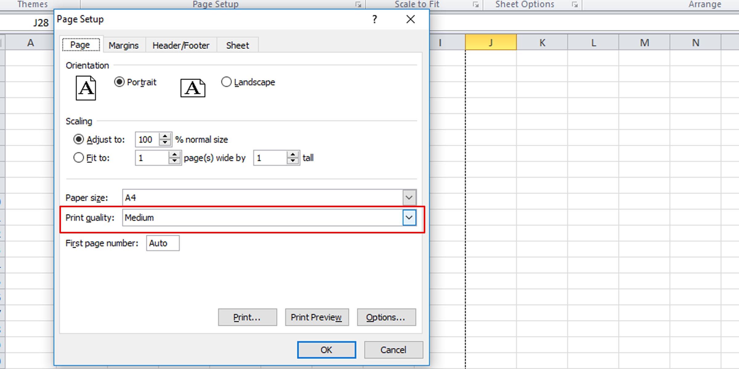 High quality printing in Excel