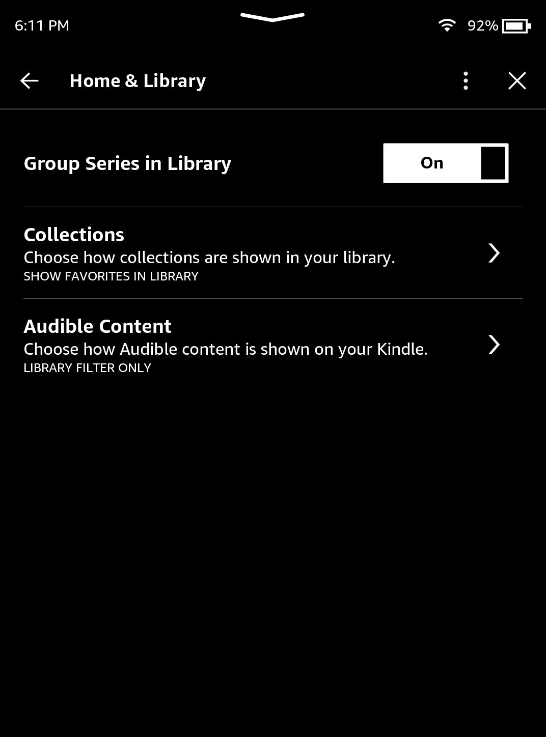 Kindle Home and Library Options