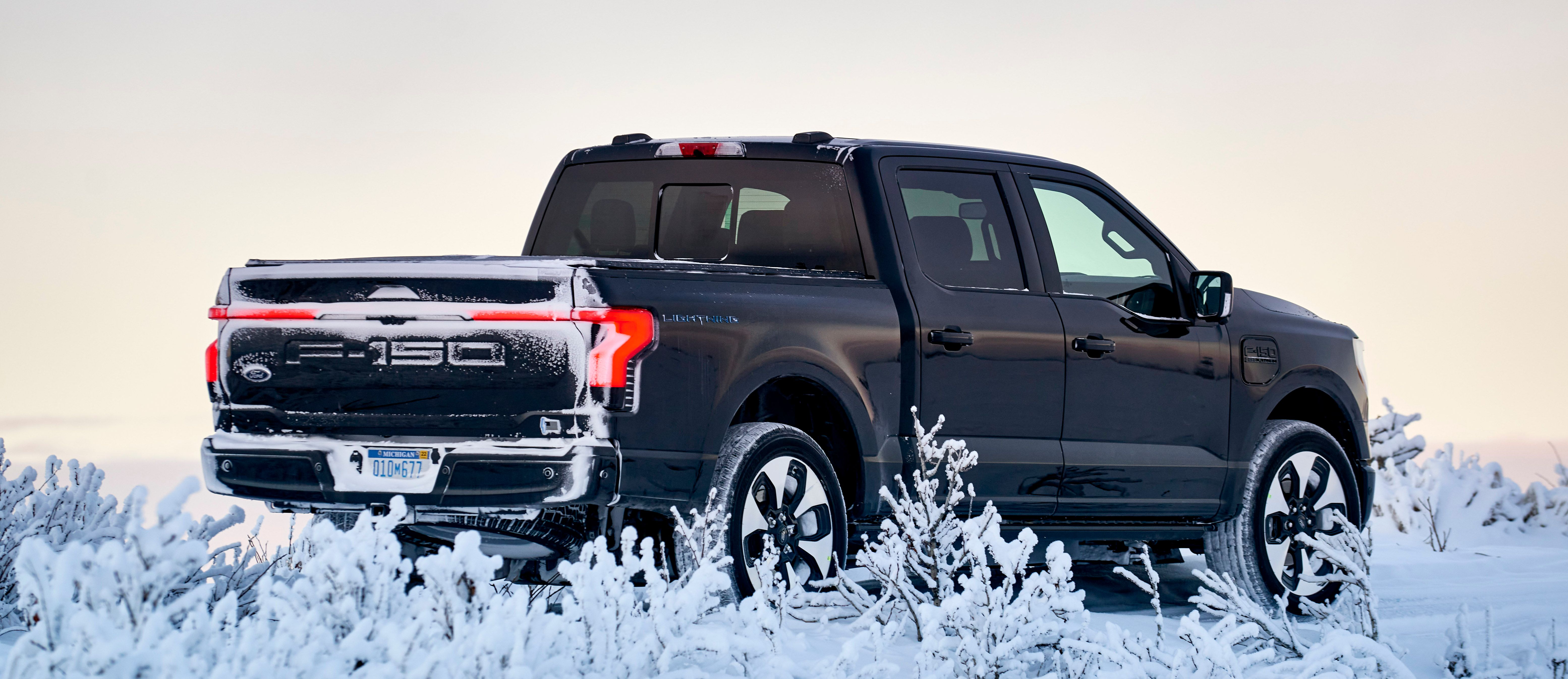 2022 Ford F-150 Lightning in the snow
