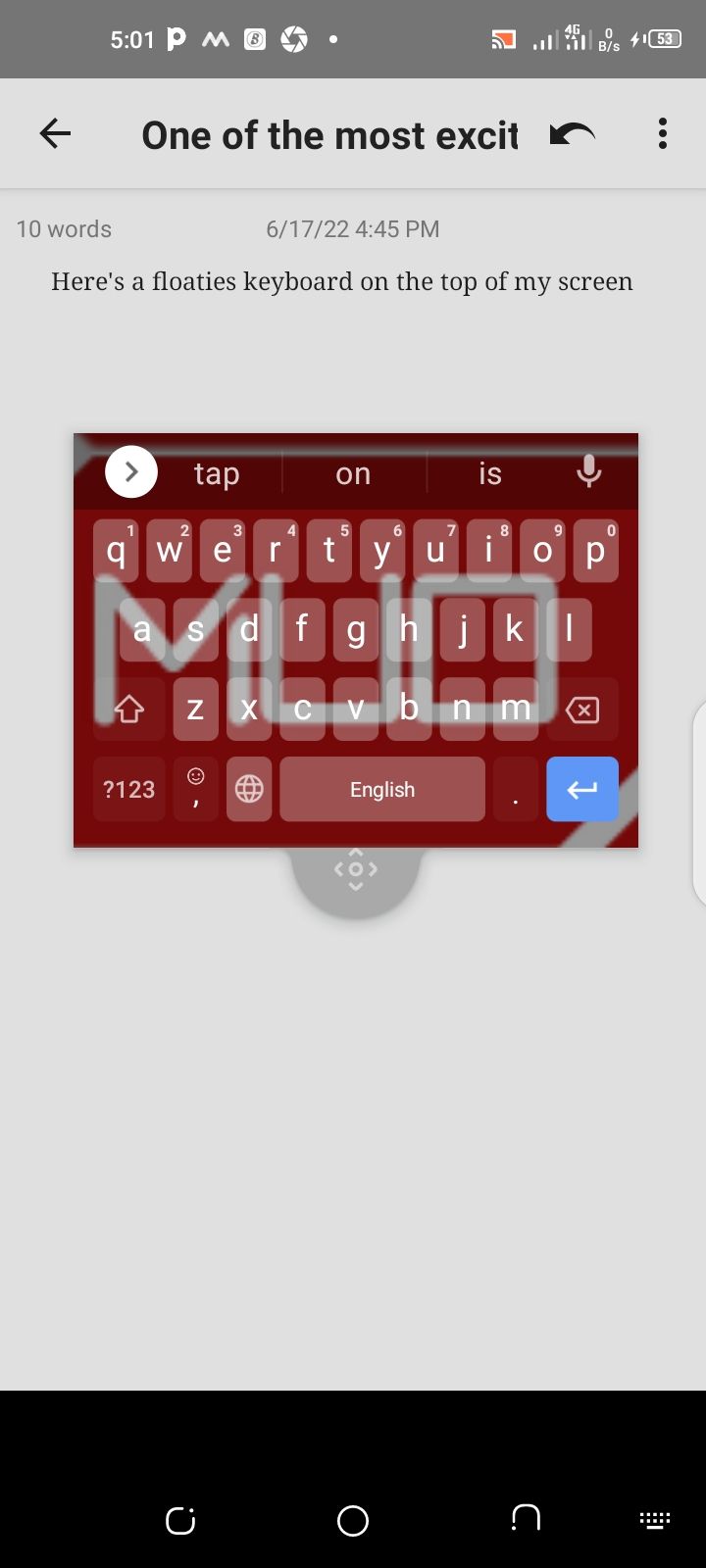 Floating keyboard on the Gboard app