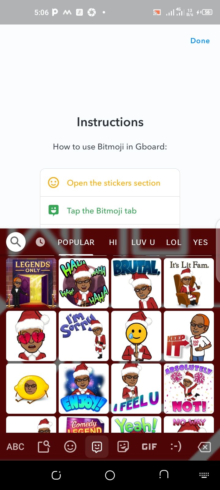 Bitmoji feature on Gboard
