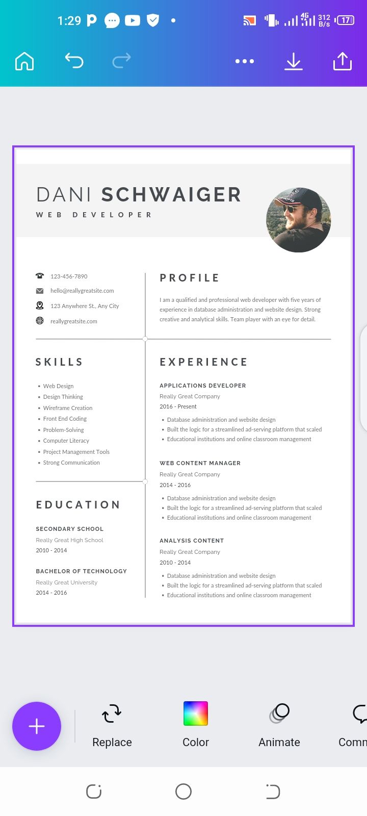 Creating a resume on Canva