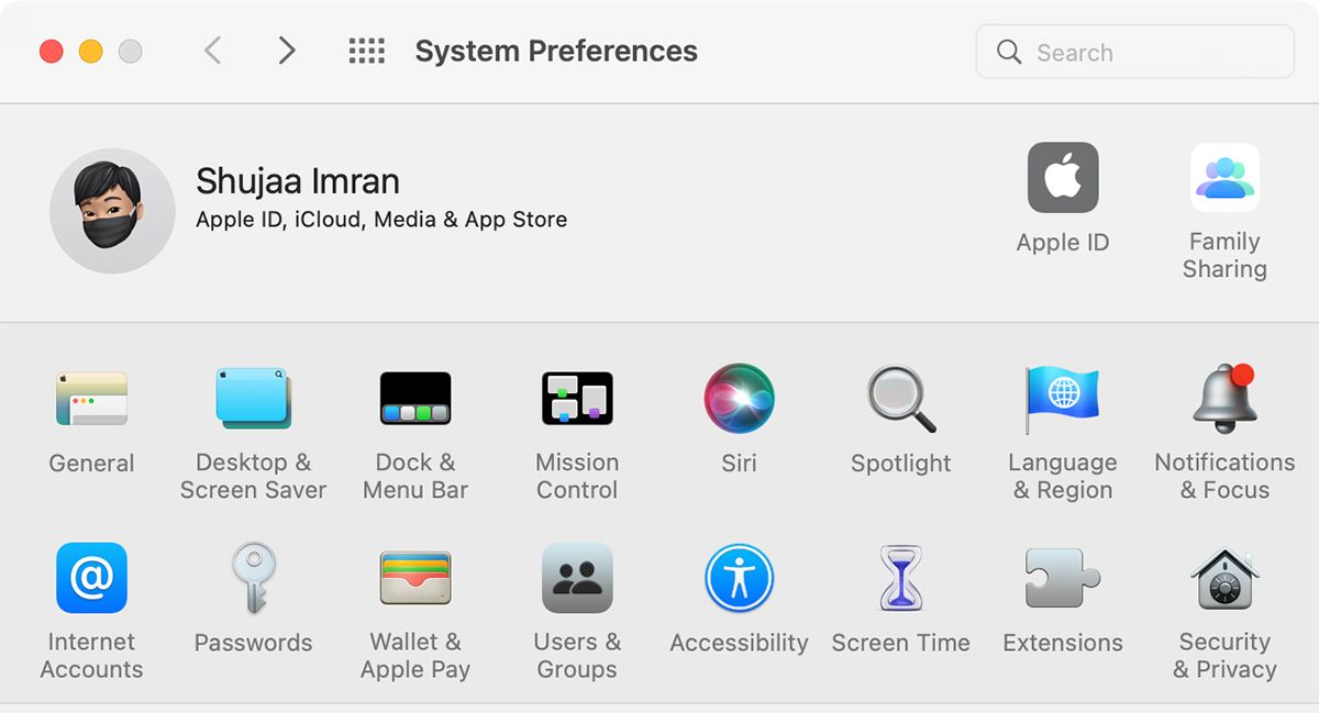 iCloud Settings in System Preferences