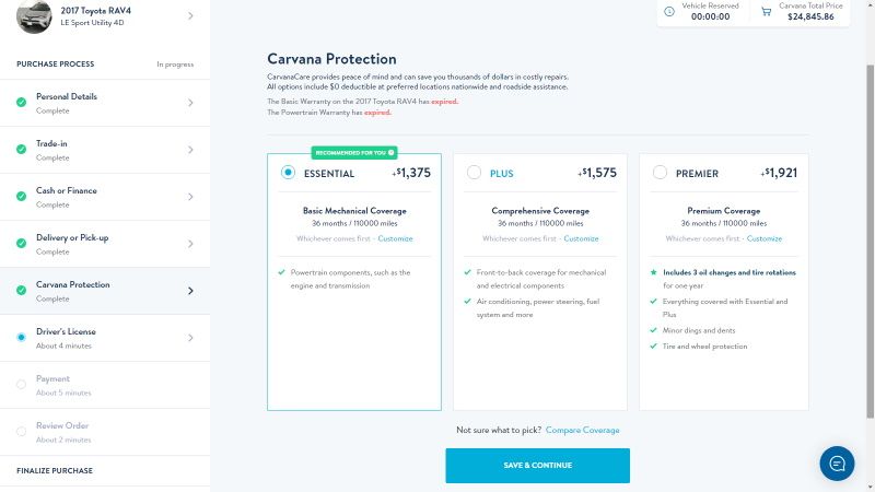 Carvana car protection pricing