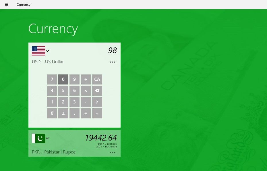 Converting USD to PKR in Currency App in Windows