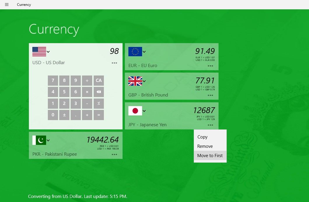 Moving JPY Pair to Top in Currency App for Windows