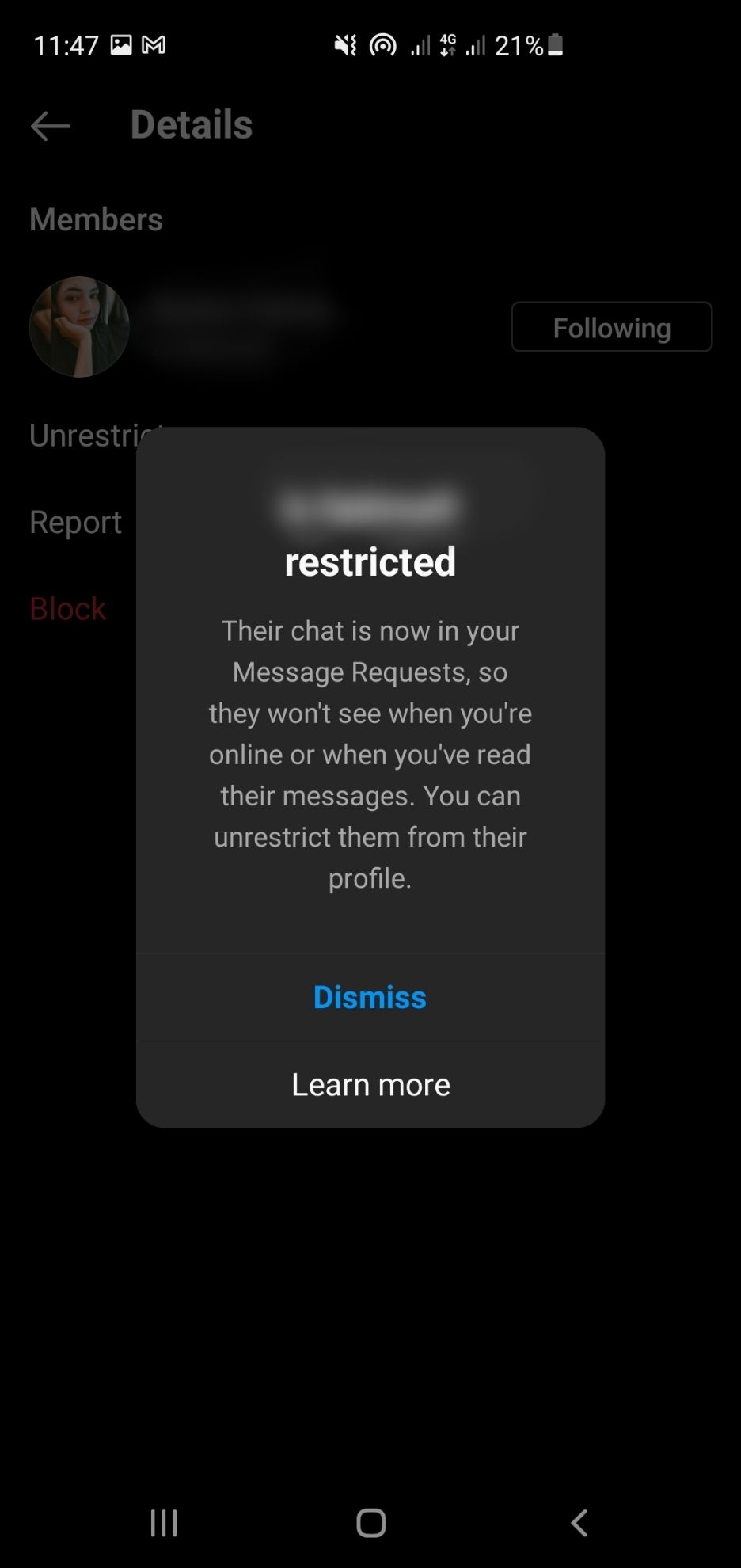 Account restricted on Instagram