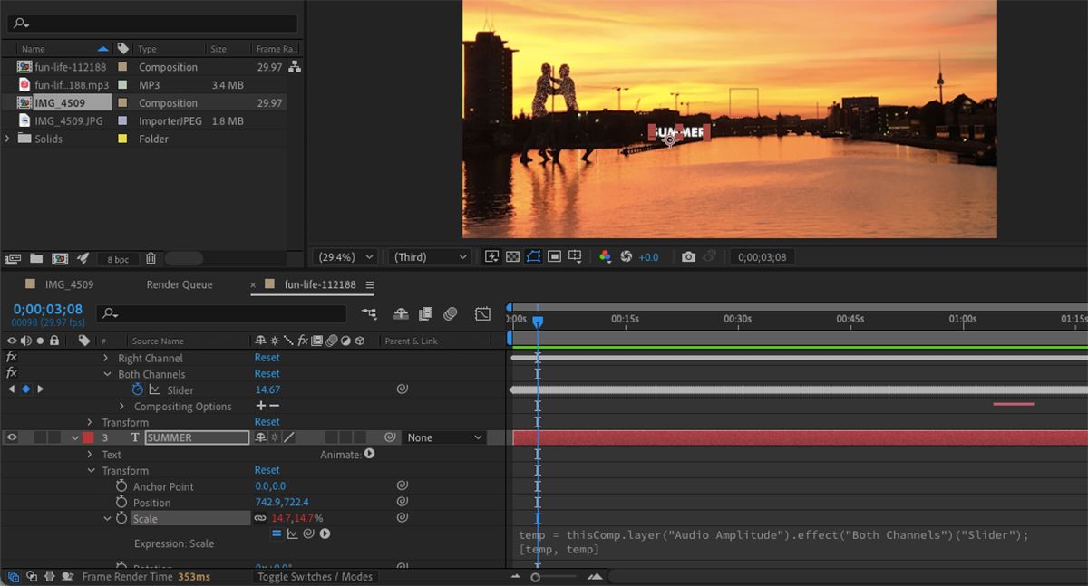 کد بیان لایه لغزنده After Effects.
