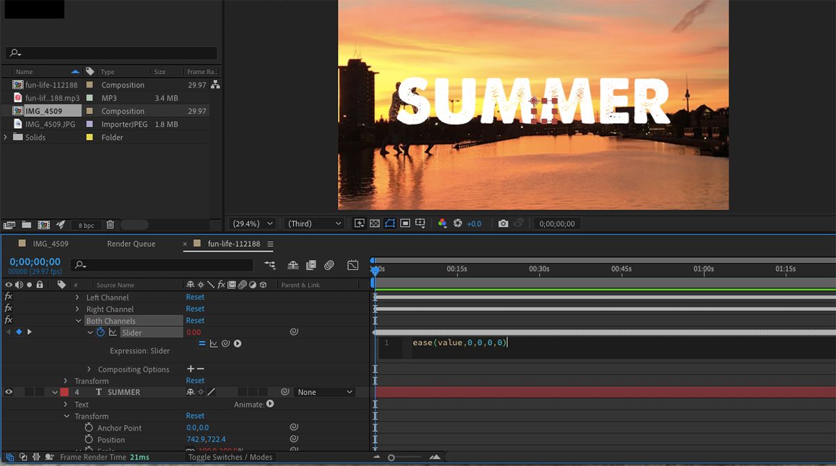 مقدار لغزنده لایه After Effects روی 0,0,0,0 تنظیم شده است.