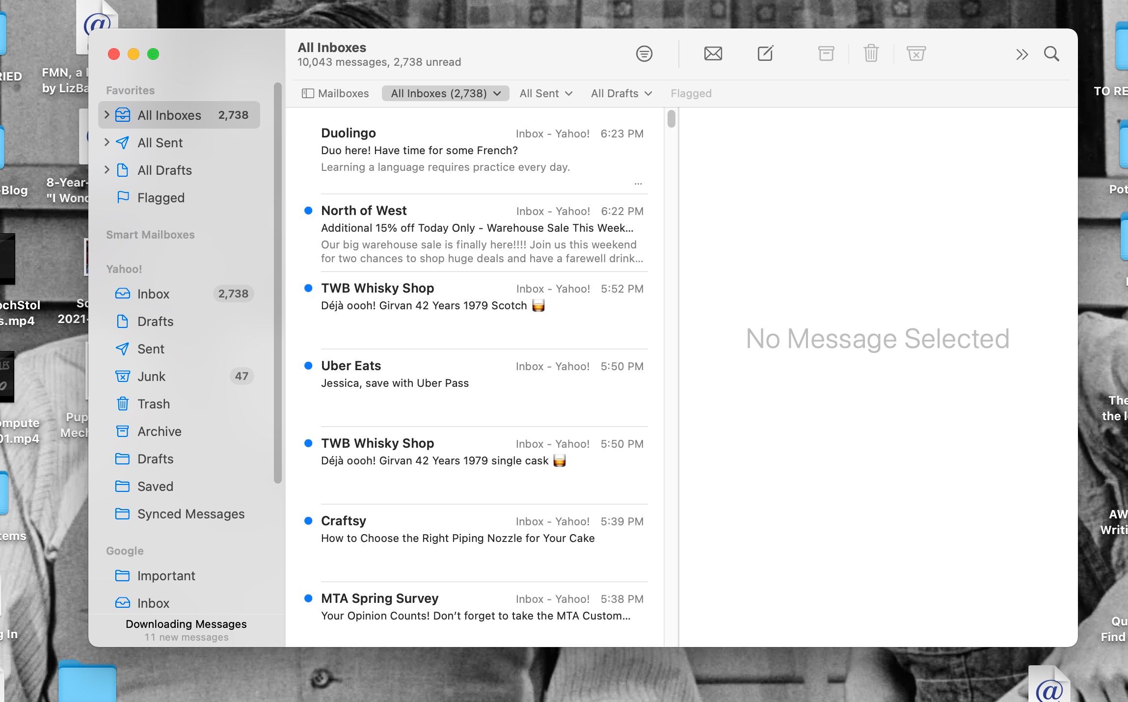 All Inboxes selected in Mail on Mac