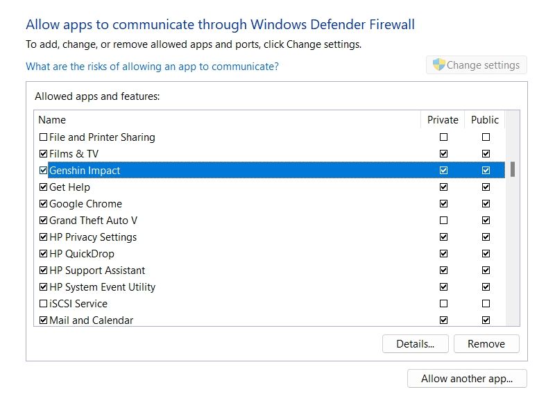 Allow Genshin Impact through Firewall