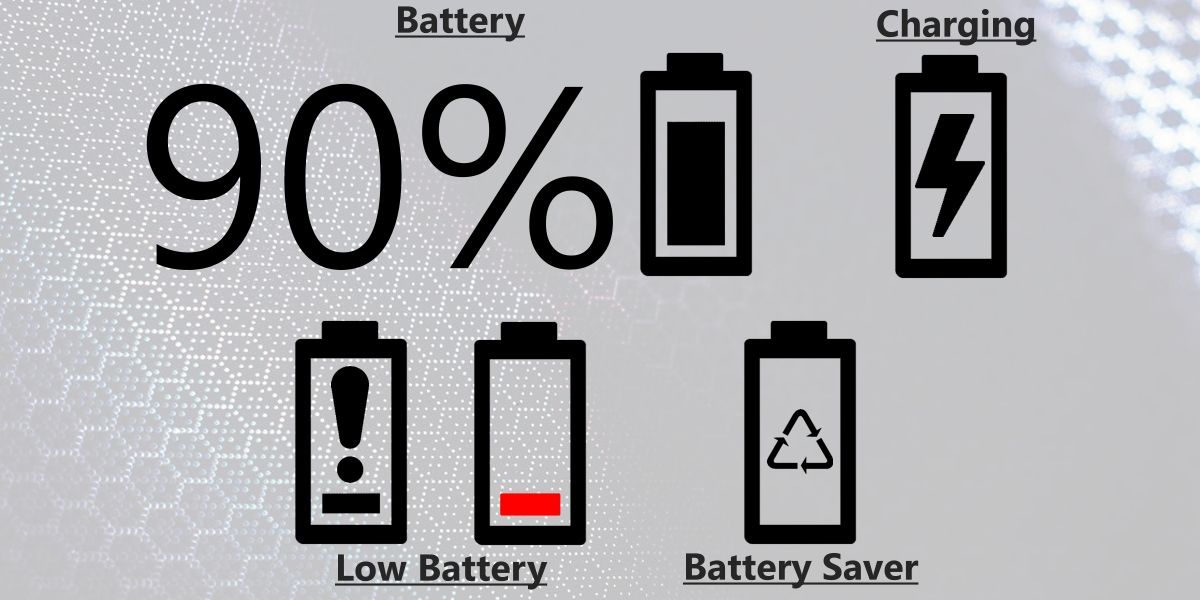 A collection of Android battery icons; includes charging, low battery, and battery saver.