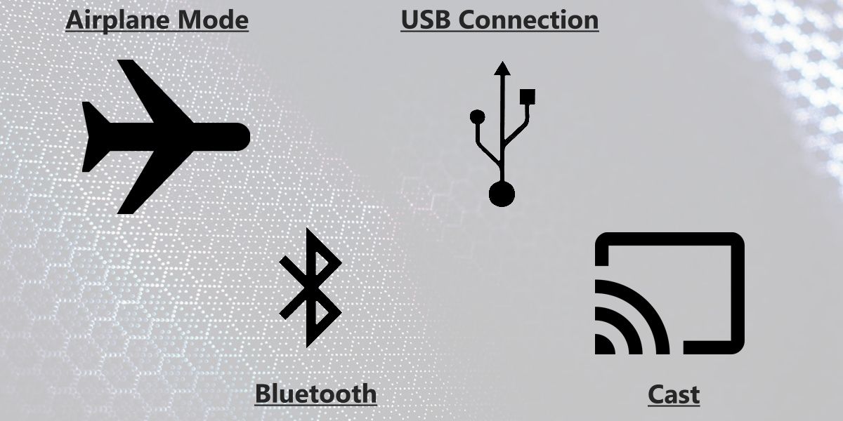 Android connectivity icons; airplane mode, Bluetooth, USB, and casting.