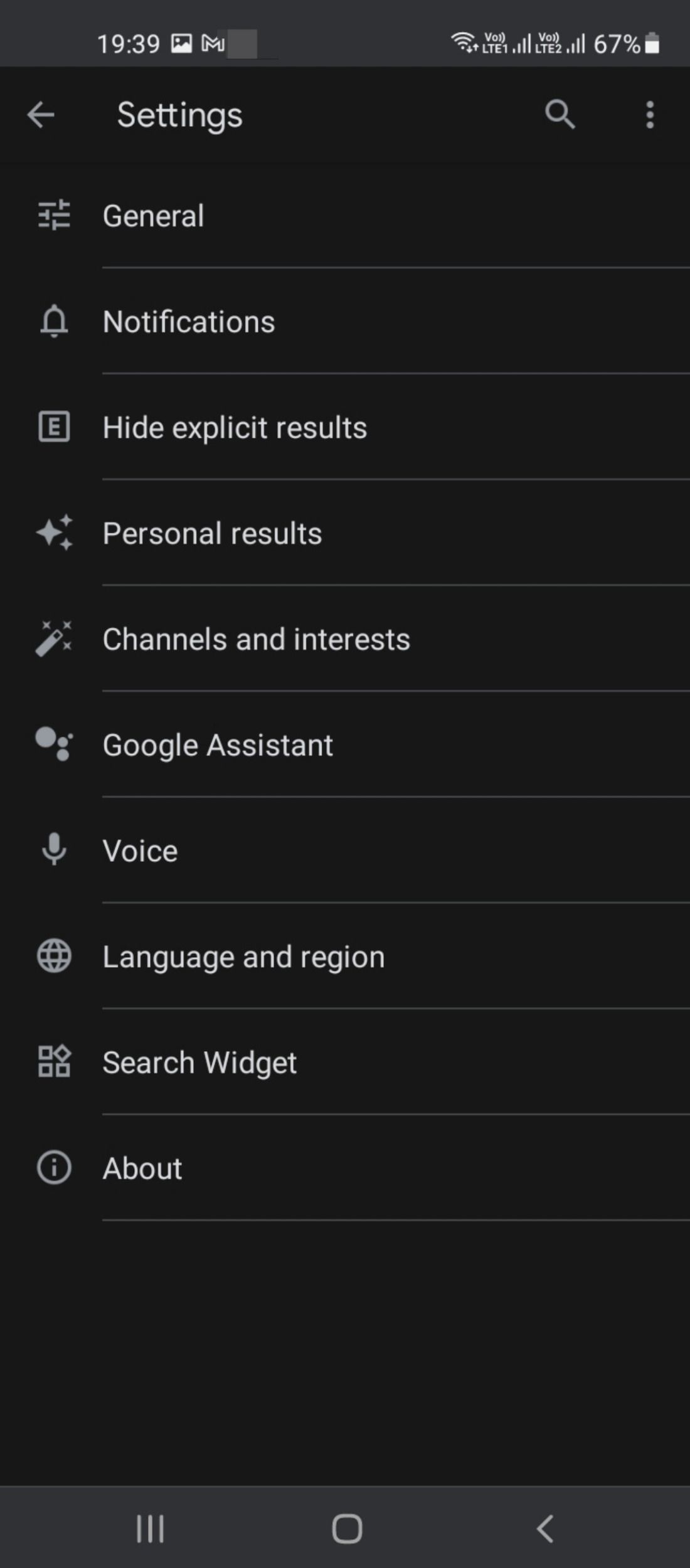 Google app settings dashboard