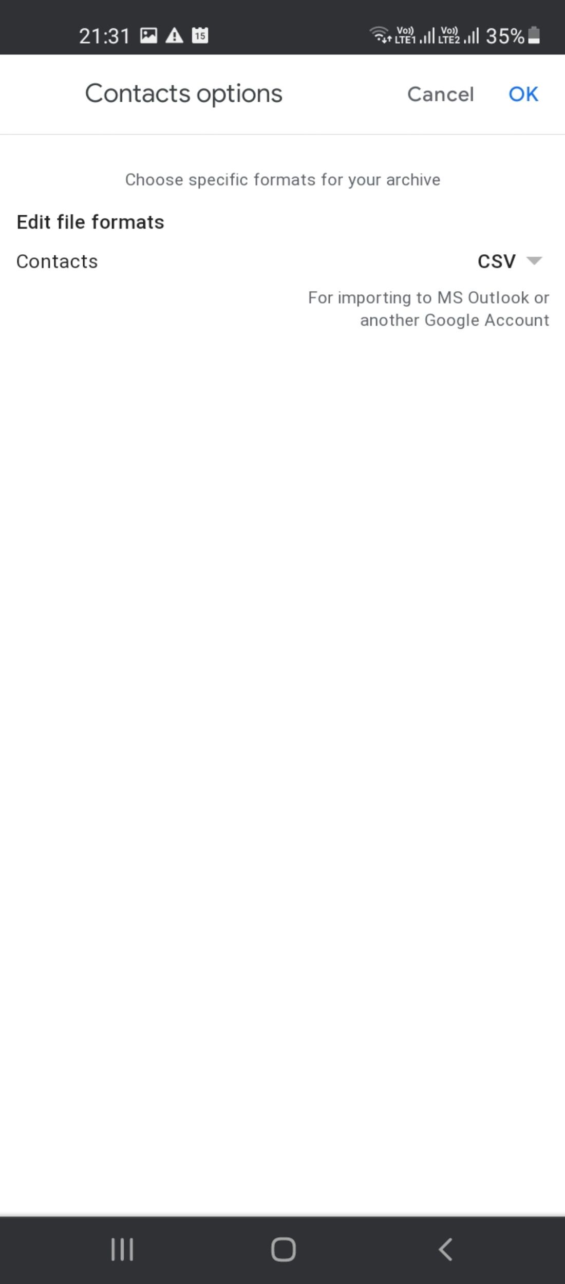 فایل CSV مخاطبین Google