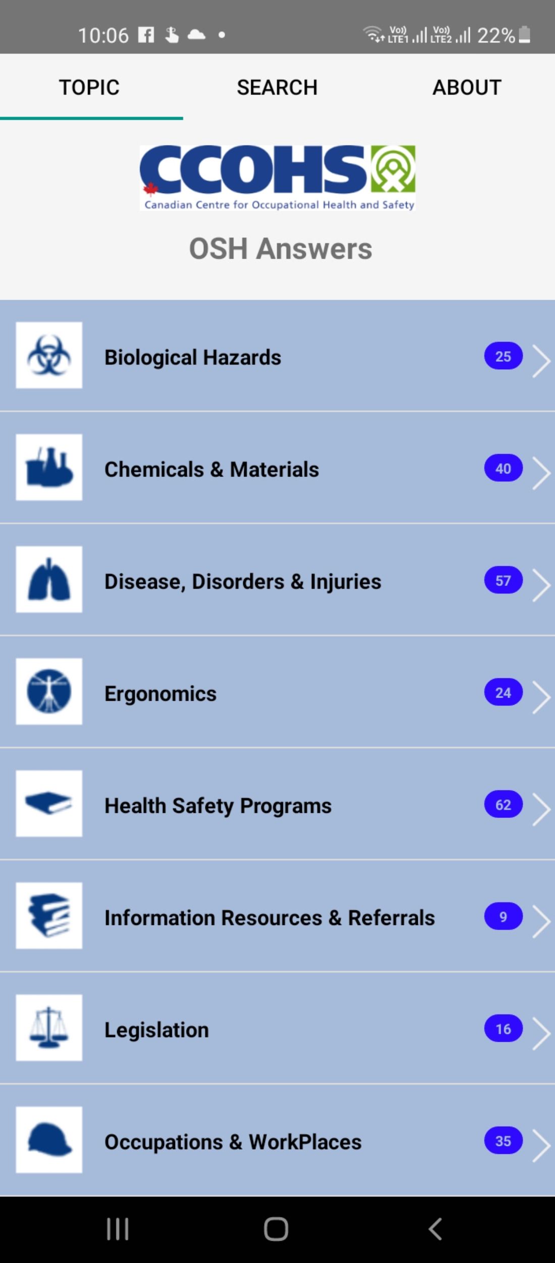 Resource library in the OHS app