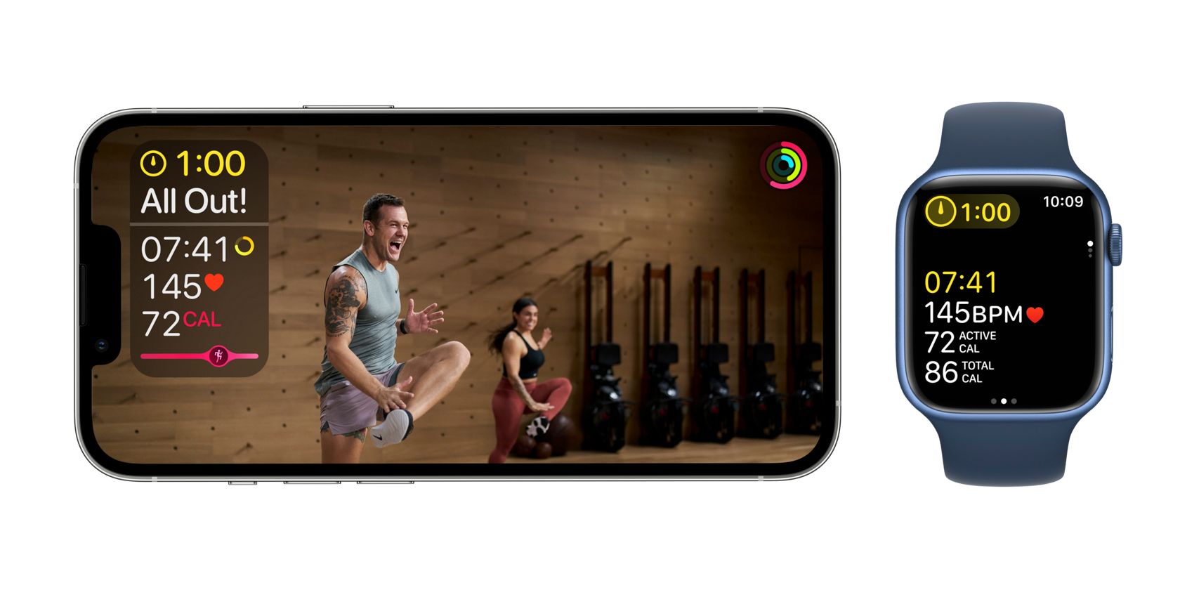 Apple Fitness+ Workout shown on iPhone and Apple Watch