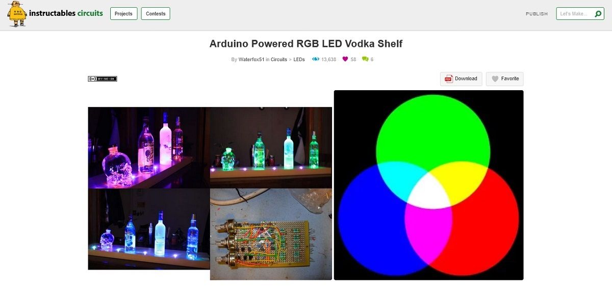 Screen grab of Arduino powered RGB LED vodka shelf project page