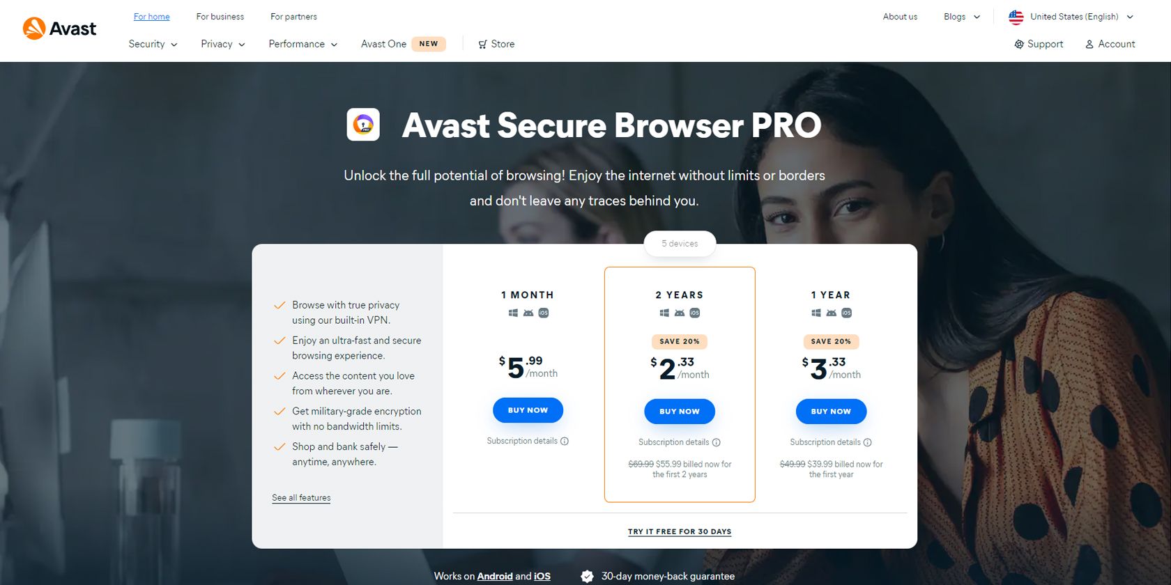 صفحه اصلی Avast Secure Browser PRO