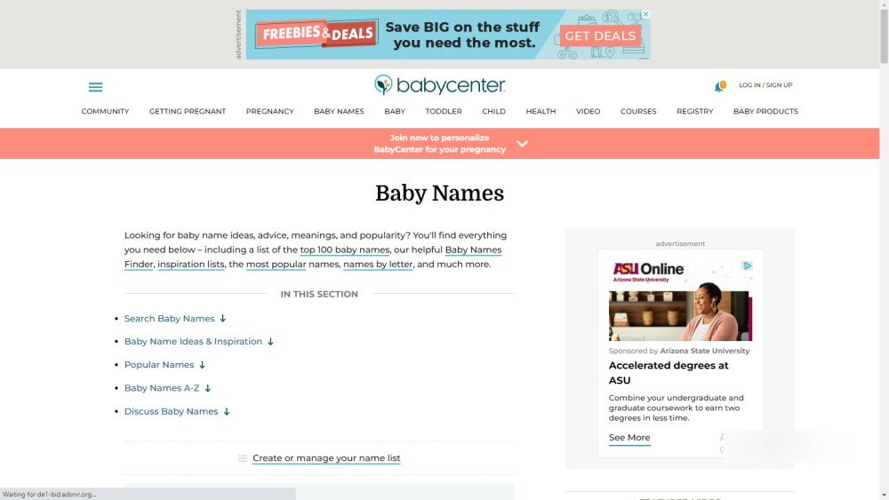 BabyCenter website homepage