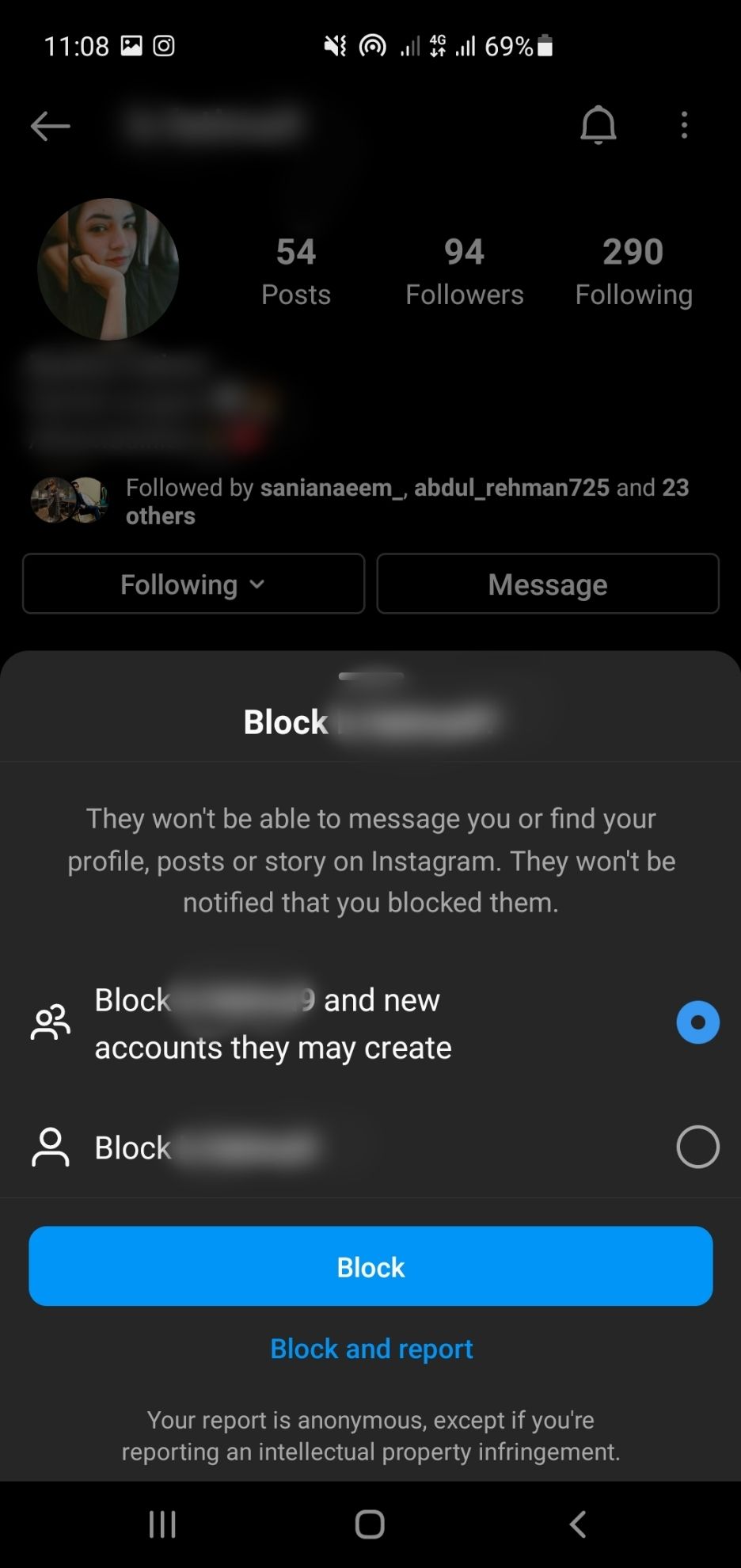 Block user from their profile