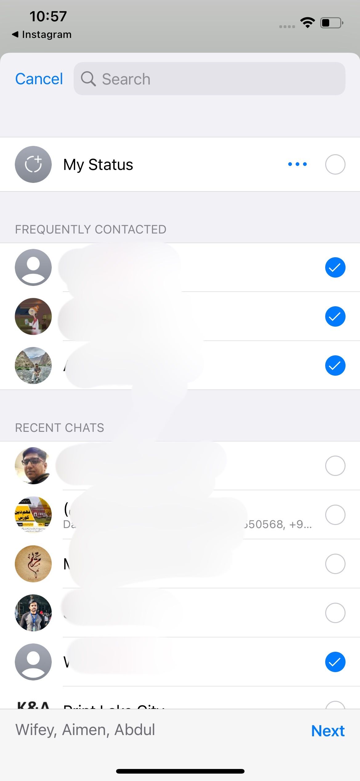 Choose contacts to send an invite