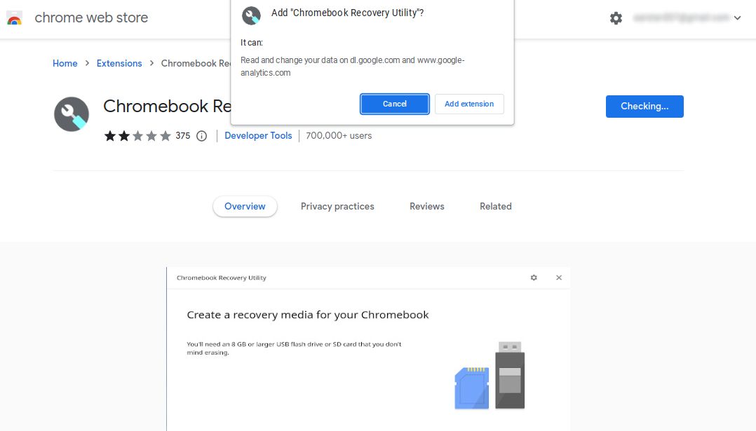 Chromebook Recovery Utility Extension Page on Chrome Web Store