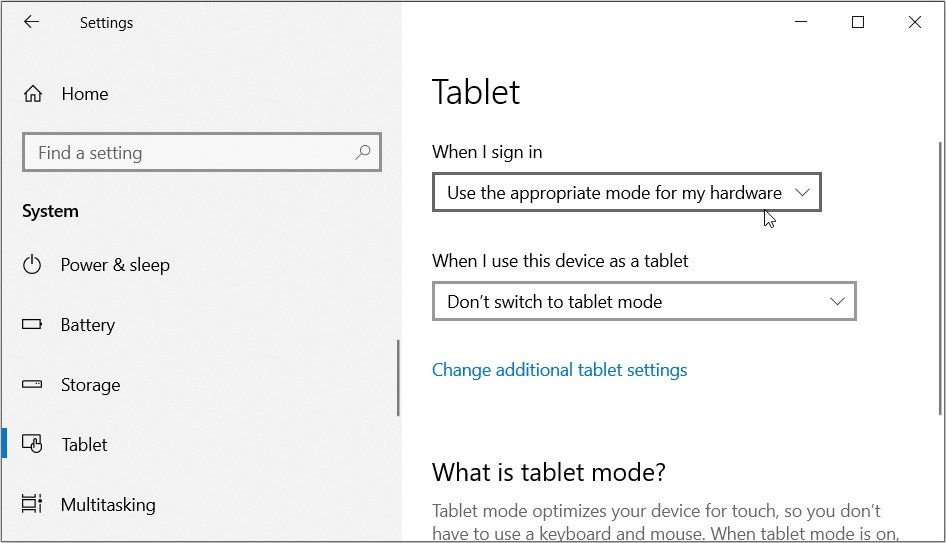 Configuring the Tablet Mode Settings