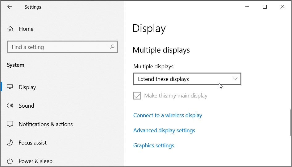 Configuring the multiple displays option
