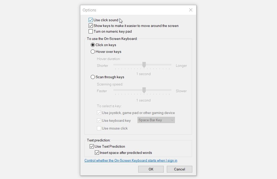 Configuring the on-screen sound keyboard settings