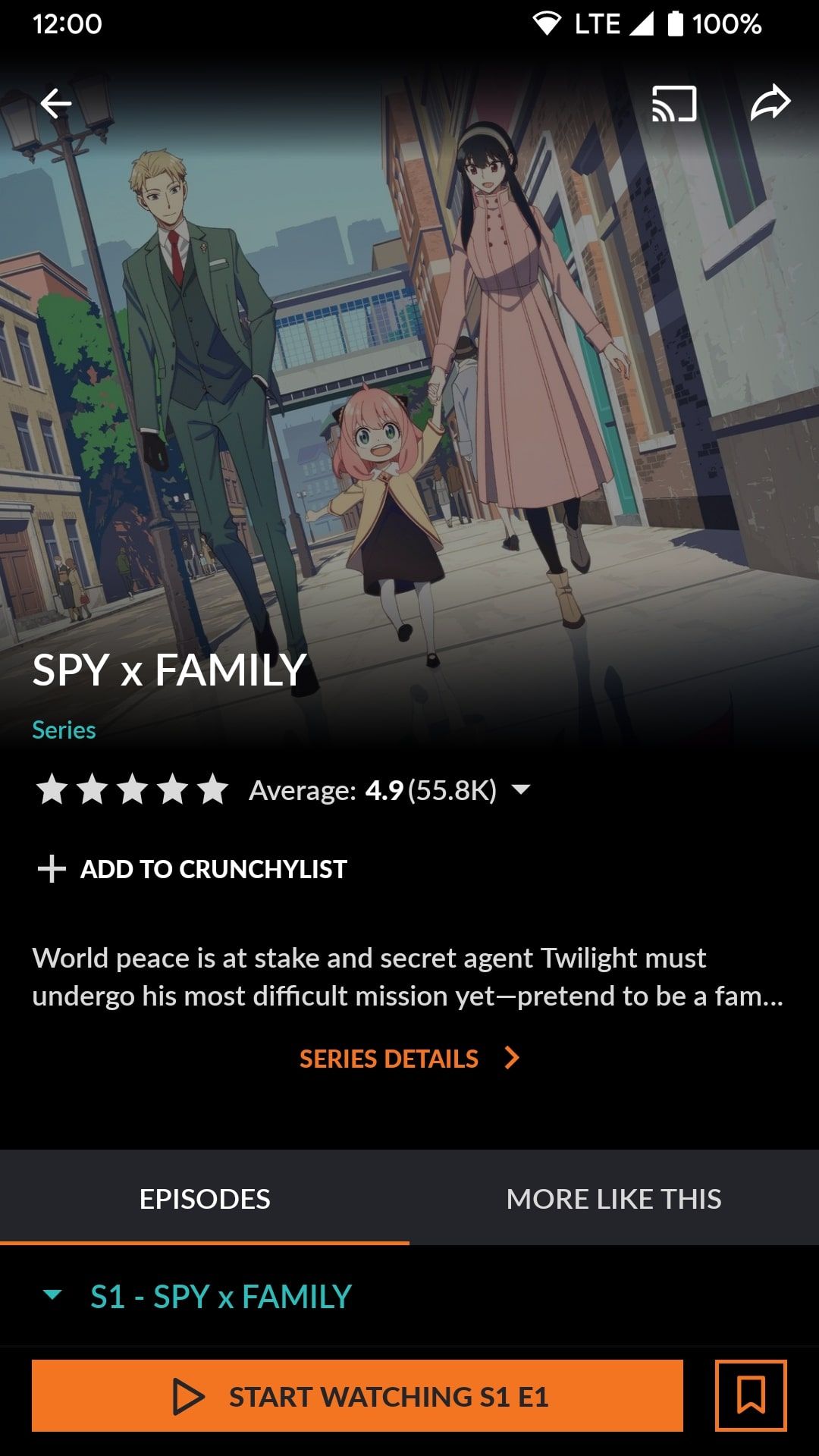Crunchyroll app Anime details and episodes page