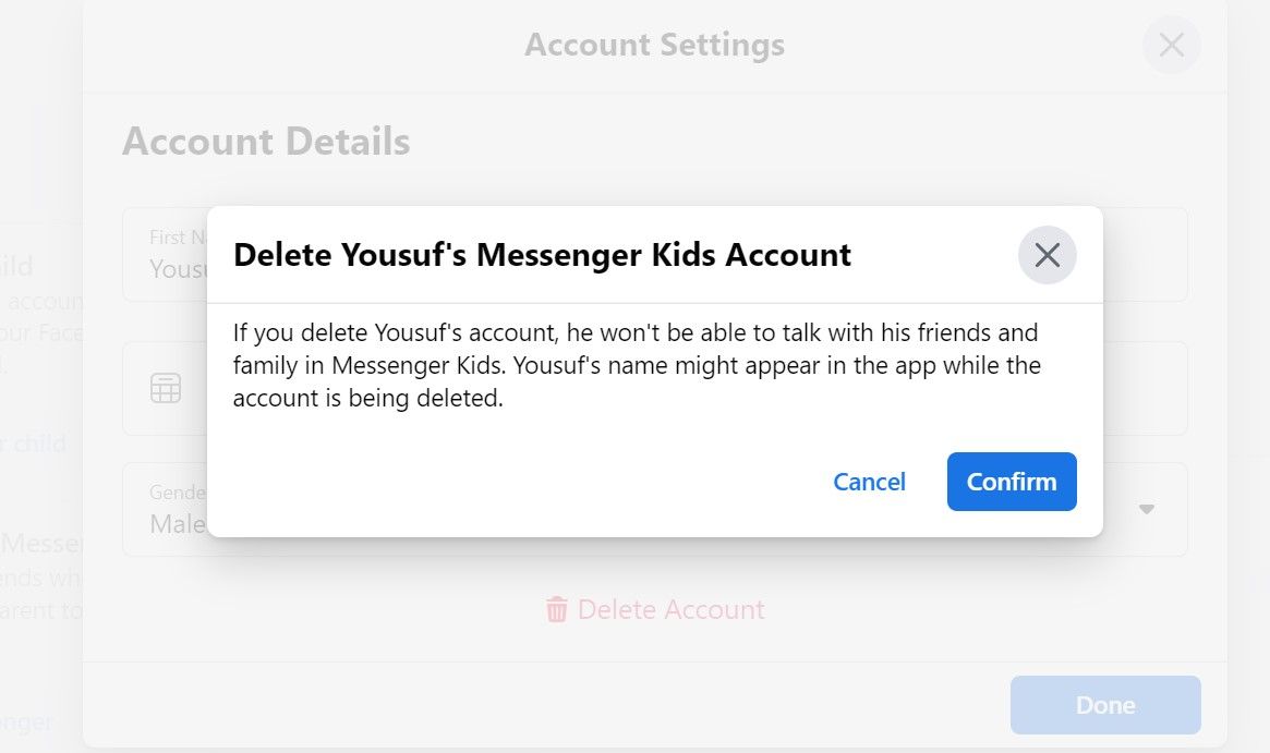Delete Messenger kids Account