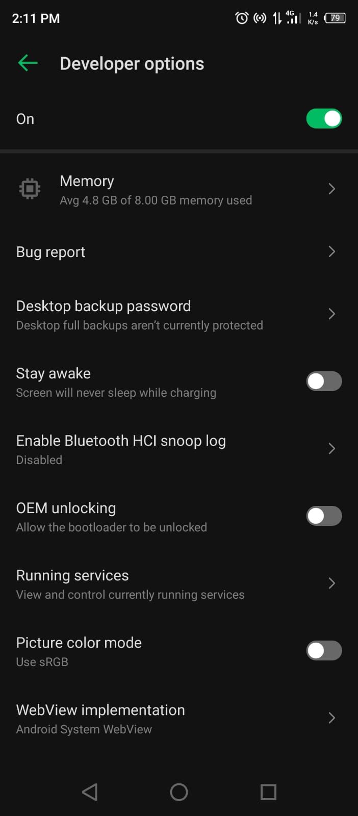 Developer Options Home in Android Settings