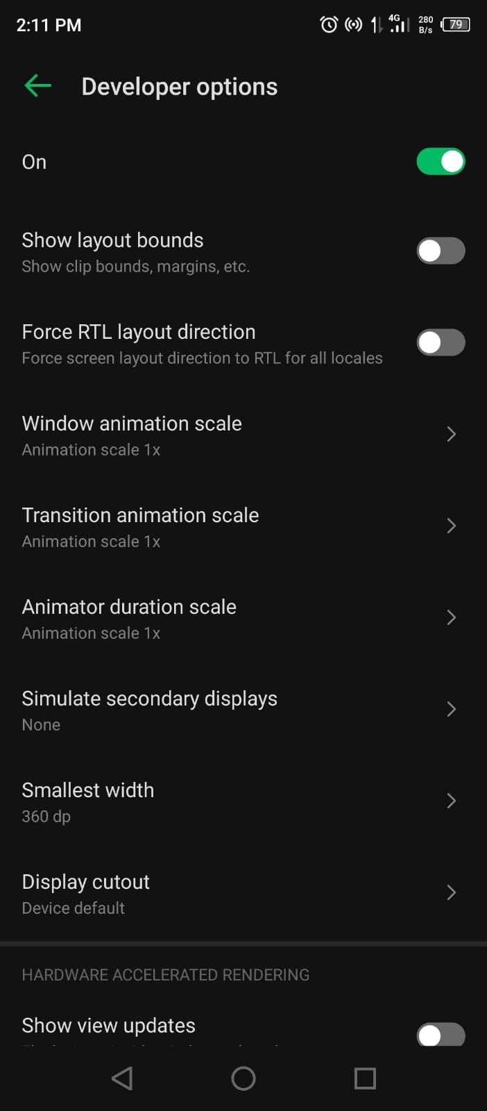 Developer Options Transition Settings in Android Settings