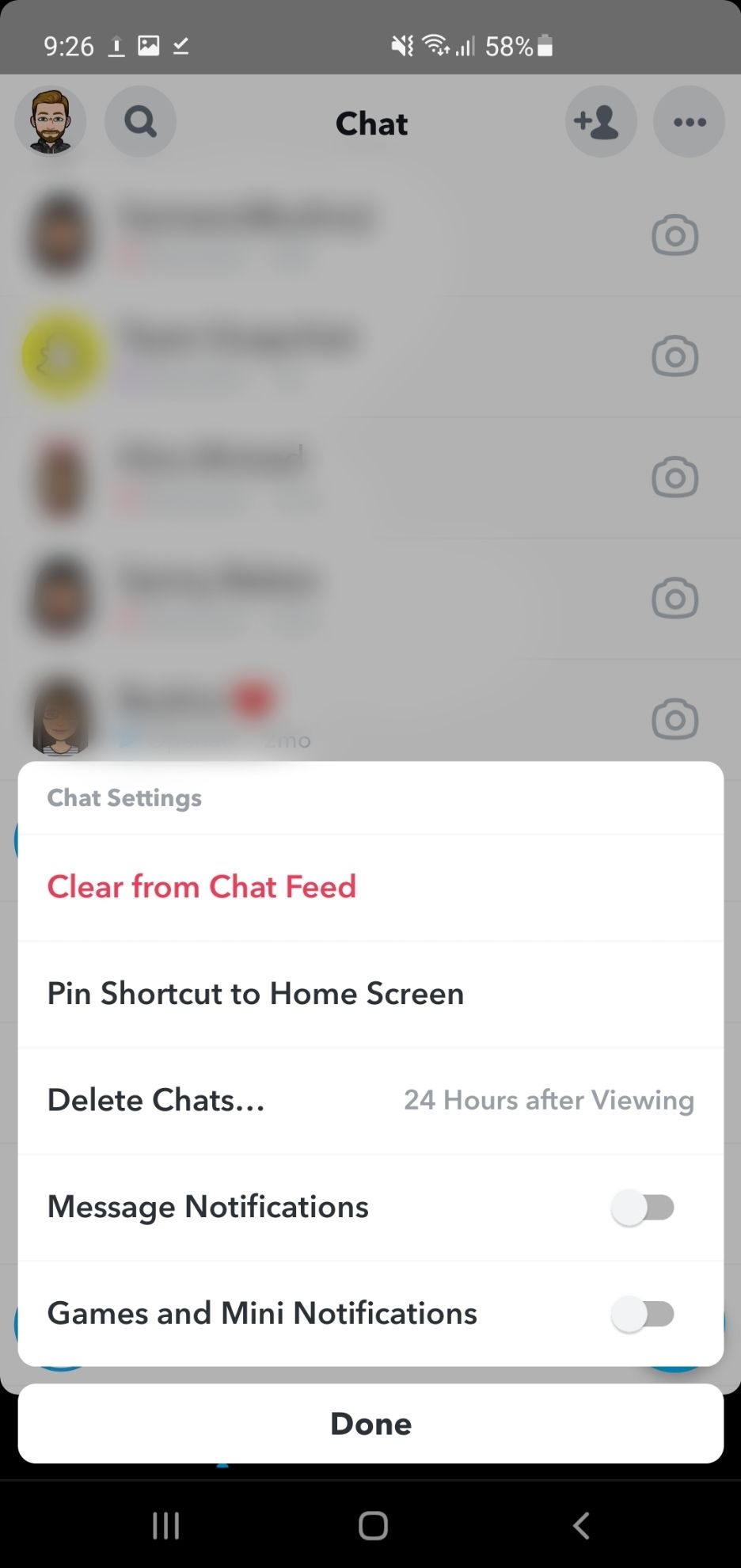 Disable Message notifications in Snapchat