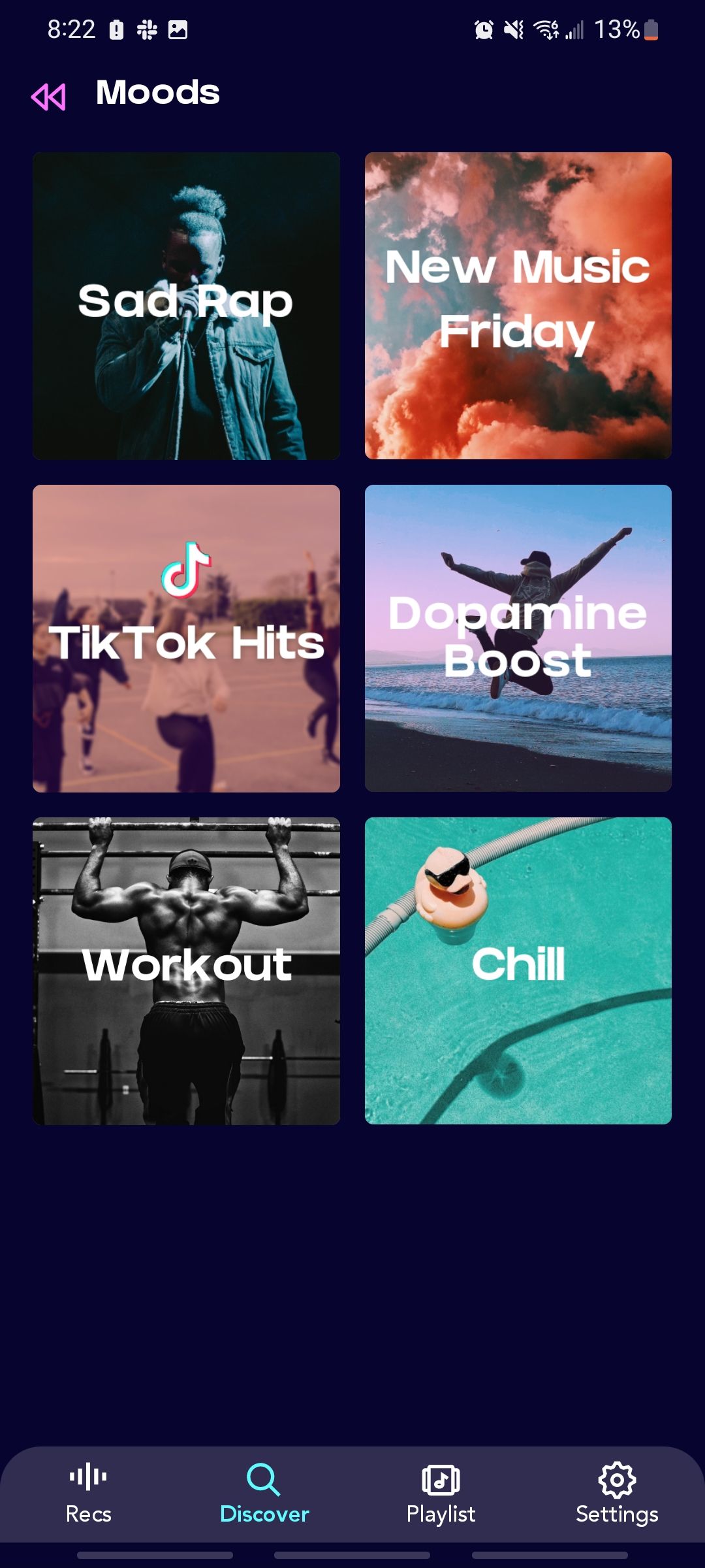 Discz Music app moods page