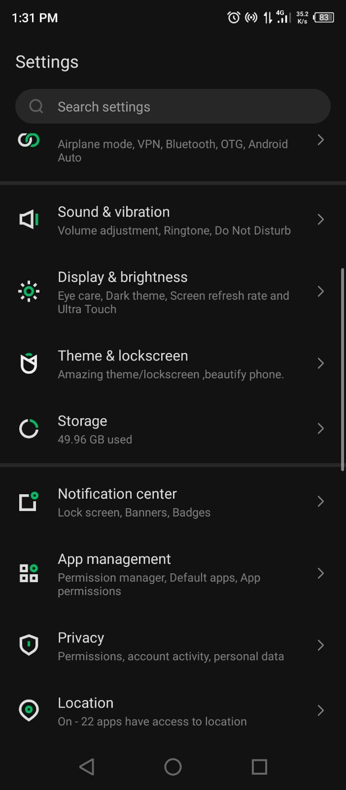 Display option in Android Settings
