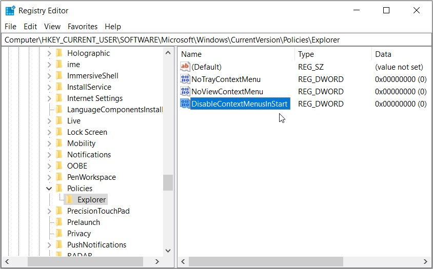 Enable or Disable the Context Menus in the Start Menu using the Registry Editor