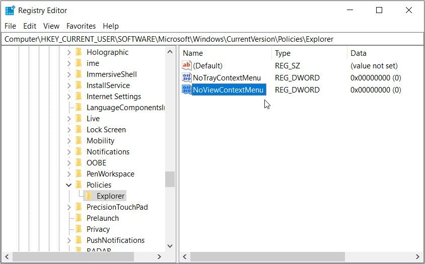 Enable or Disable the File Explorer Context Menu using the Registry Editor